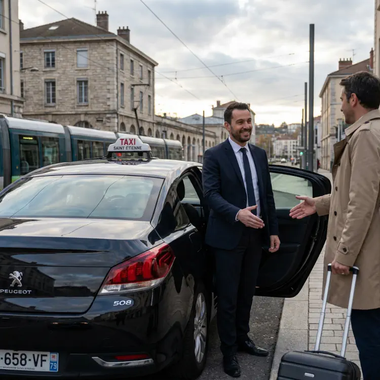 Chauffeur professionnel accueillant un client un client Saint étienne
